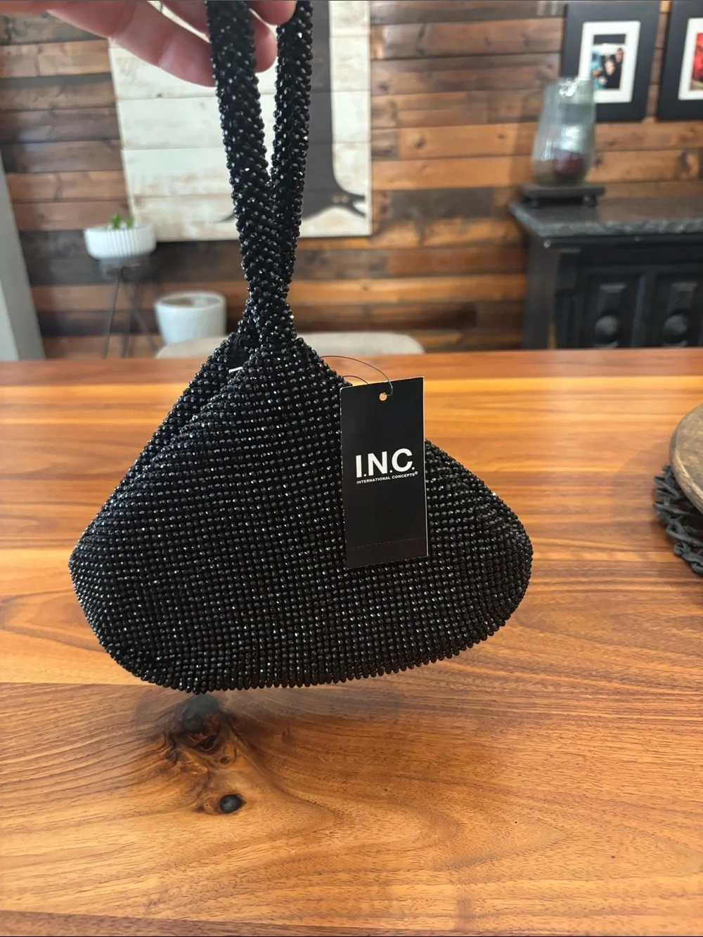 NWT New I.N.C. International Concepts Black Doris Sparkle Mesh Pouch Purse